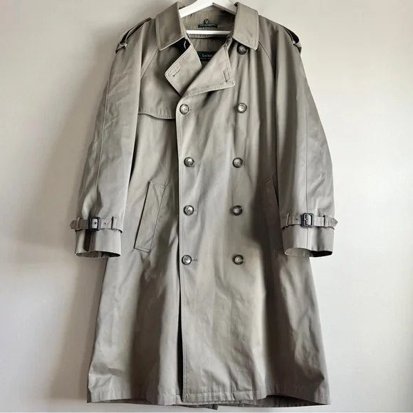 Lauren Ralph Lauren mens trench coat tan size 42R double breasted zip out liner - Picture 1 of 11